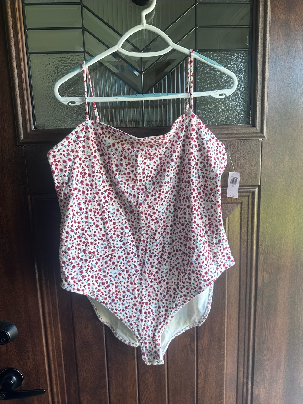 Floral White, Blue and Red Spaghetti Strap Bodysuit- Old Navy 2X NWT